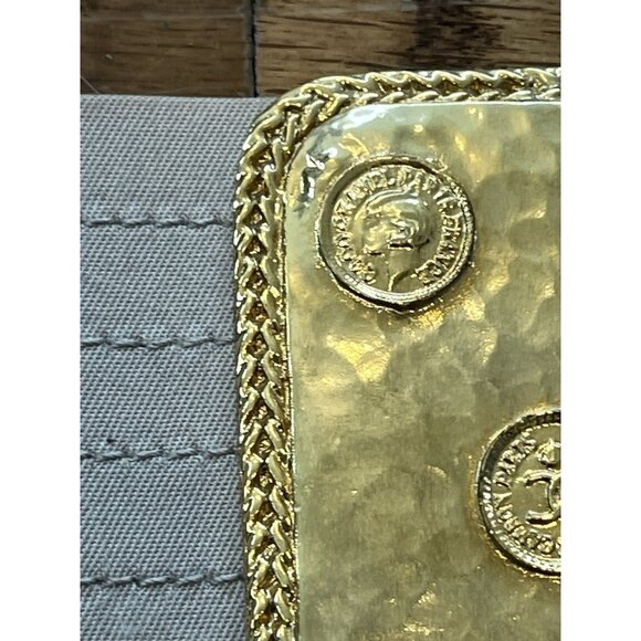 Iconic Vintage Chanel Metallic Gold Rectangle W/ Original Cloth Belt 70s Womens - Picture 6 of 16